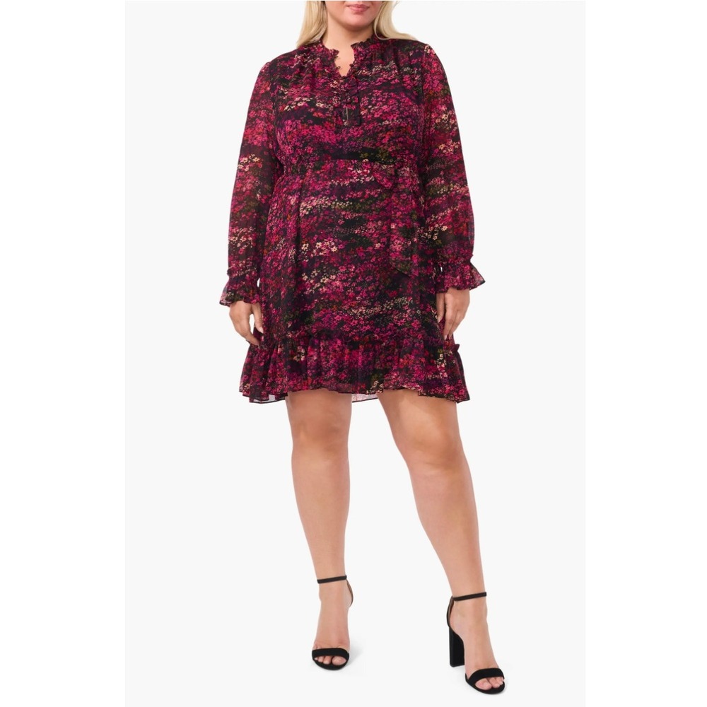 CeCe 14W NWT Dark Floral Ruffle Mini Dress Cottagecore Romantic Goth Boho Chic
